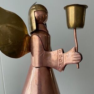 Vintage Golden Brass and Copper Angel Candle Holder O/S